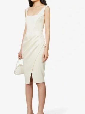 Flaw - Lavish Alice Cream Square-Neck Pencil Skirt Dress